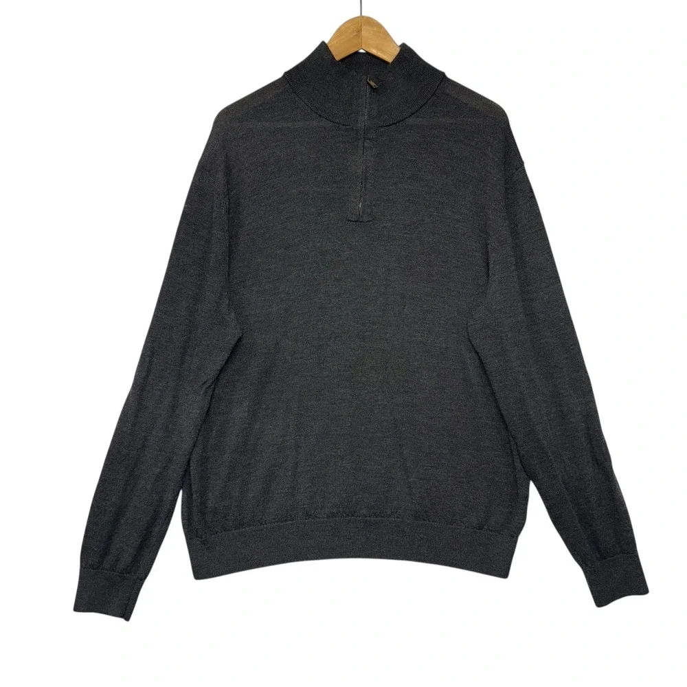 Banana‎ Republic Men's Charcoal Gray 100% Merino Wool 1/4 Zip Sweater XL